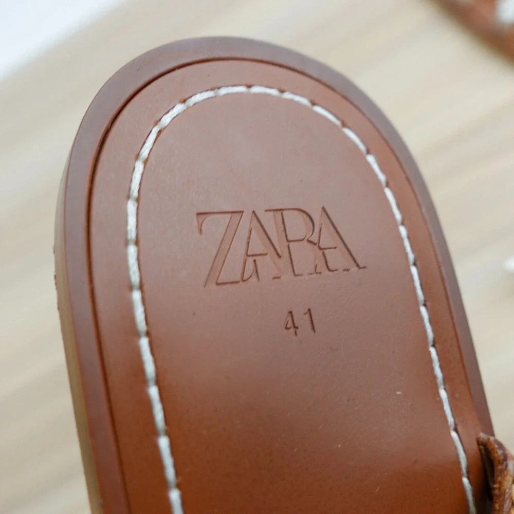 ZARA Coastal Boho Beaded Flat Sandals Womens 10.5 White Strappy Beach Slides - Picture 7 of 9